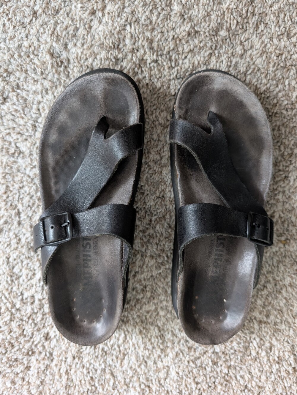 Mephisto Mobils Black Leather Buckle Slide Sandals Sz 6.5 Comfort Cushion